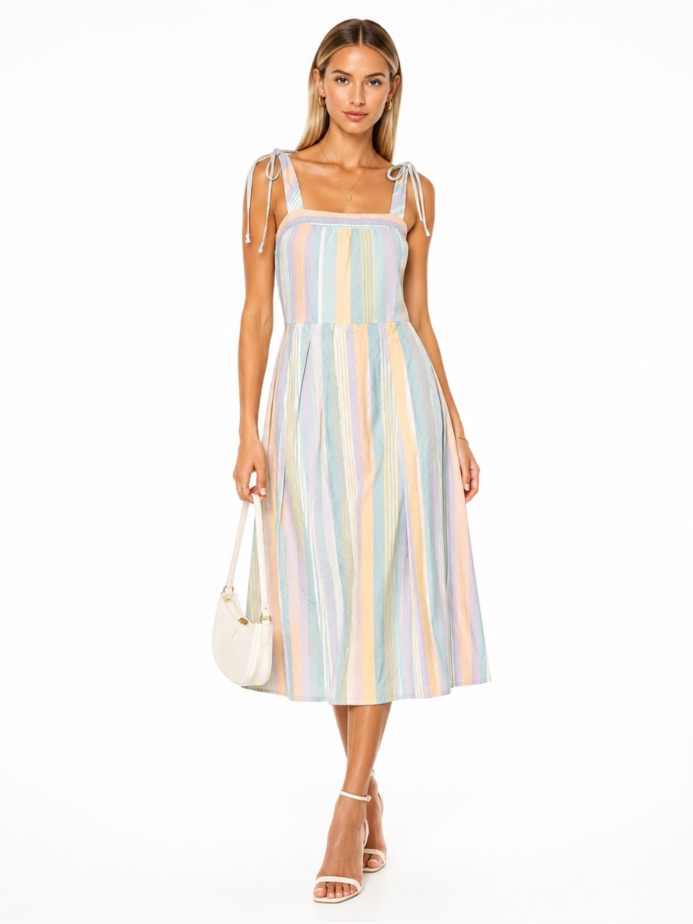 $350 FREE PEOPLE Pastel Vertical Stripe Midi Dress Large Cottagecore